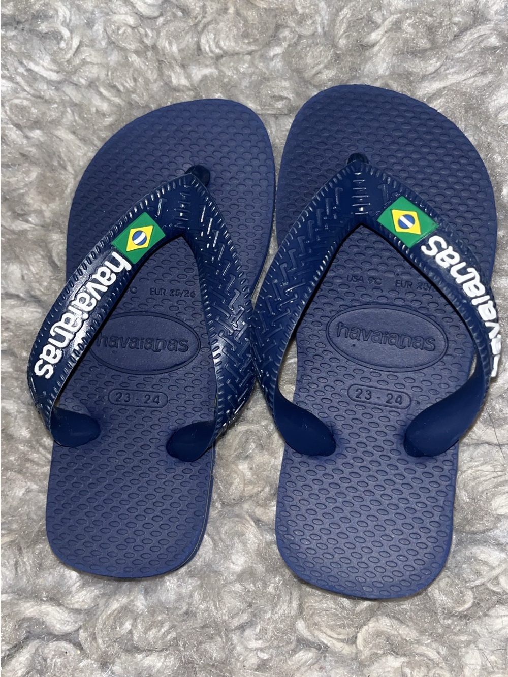 Havaianas Navy Flip Flops with Brazil Flag Accent